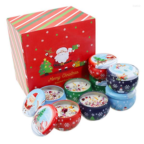 Confezione regalo 8 pezzi Natale vuoto Candela di latta Lattine Natale a tema Profumato Rotondo Caramelle Scatola di biscotti Carine Tazze Contenitore di latta