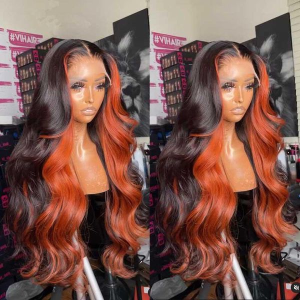 Spitzenperücken Ingwer Highlight Body Wave Front menschliches Haar 180 Remy Orange Brasilian für schwarze Frauen