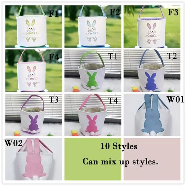 DHL Shipping Easter Egg Storage Basket Canvas Bunny Ear Bucket Creative Easter Gift Bag con decorazione coda di coniglio 8 stili bb0124