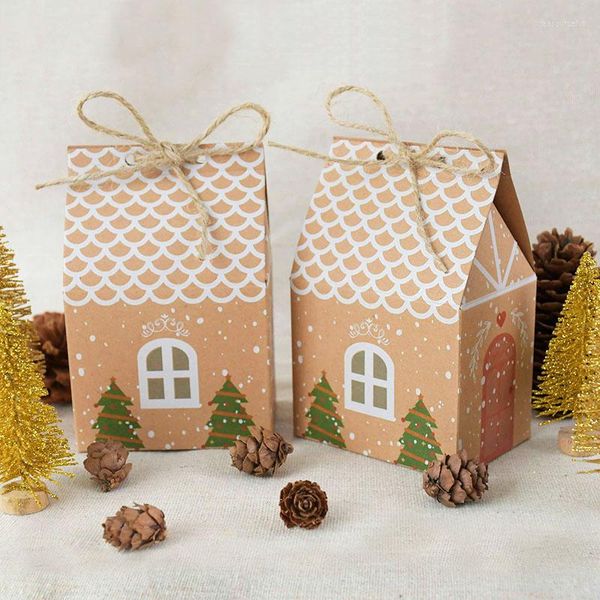 Hediye Sargısı 10 PCS Kraft Kağıt Kutular Noel Kutusu Evi Şeker Şeker Yemek Kurabiyeleri Paketleme Doğum Günü Düğün Partisi Bags