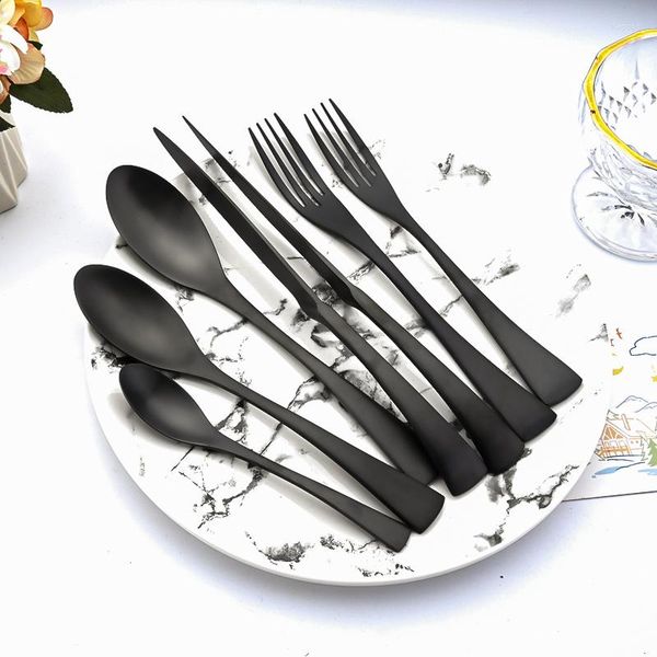 Set di posate Set di posate in acciaio inossidabile 304 nero opaco Set di posate a colori misti Coltello Forchetta Cucchiaio Utensili da cucina per la casa