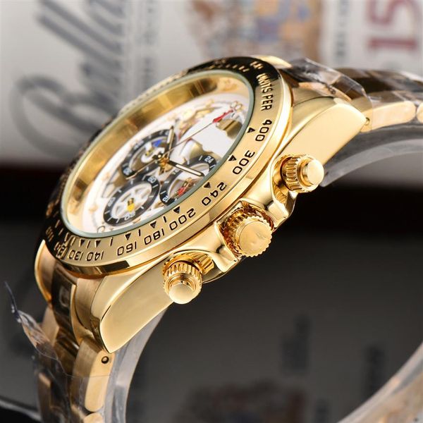 Reloj de cuarzo para hombre, esfera transparente, correa de acero inoxidable, oro, plata, segundos de funcionamiento, reloj de pulsera de marca, relojes 247p