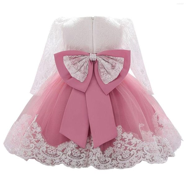 Vestidos de menina infantil vestidos roupas de bebê vestido de renda bowknot de manga longa para festa de aniversário para criança de 0-24 mês