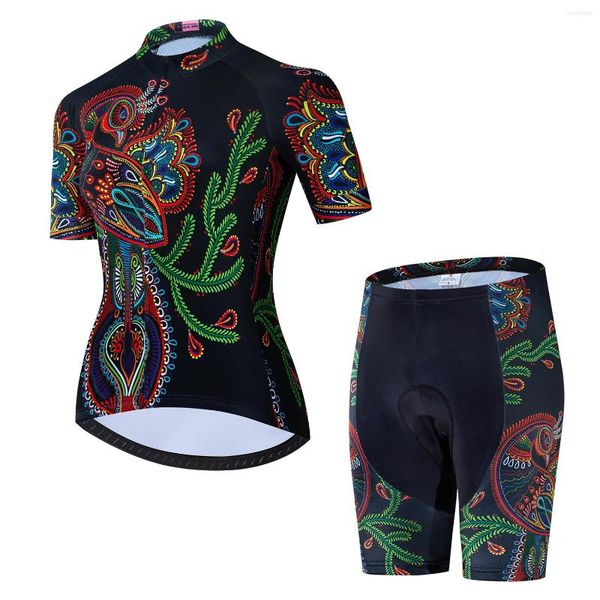 Racing Define Women Triathlon Triathlon roupas de camisa de ciclismo de ciclismo conjunto de flores preto roupa de ciclismo feminino kits de triatlon feminino