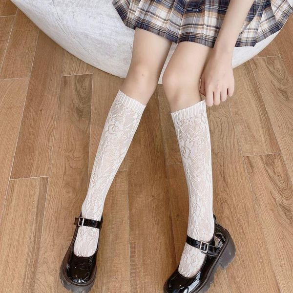 Frauen Socken Süße Sexy Mesh Cosplay Hohl Prinzessin Damen Strumpfwaren Kniehohe Druck Muster Spitze Strumpf