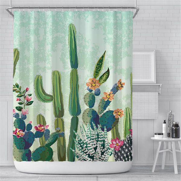 Tende da doccia Cartone animato dipinto a mano Modello di cactus Pianta verde tropicale Bambini Decorazioni per il bagno Schermi Tenda da bagno per bambini