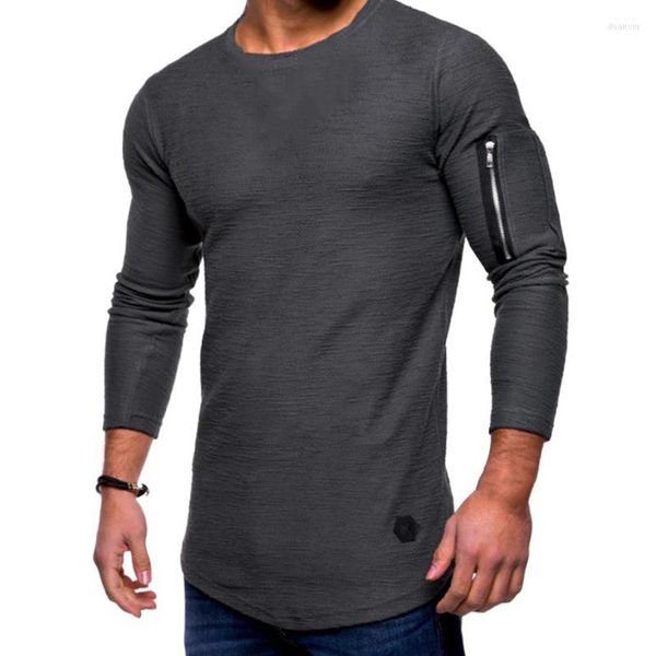 T-shirt da uomo T-shirt estiva casual manica lunga o collo fitness top moda braccio cerniera cuciture t-shirt per uomo
