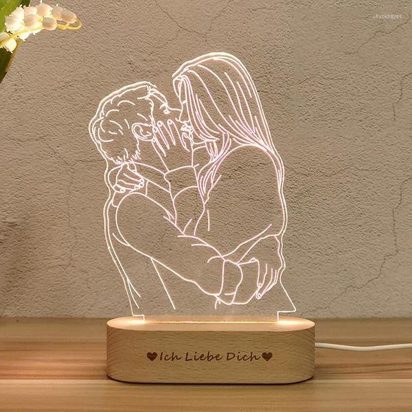 Lâmpadas de mesa 2023 Personalizada PO 3D Lâmpada LED Night Light Wedding Anniversary Annory Gifts