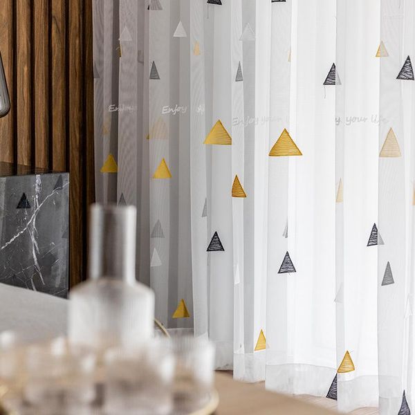 Cortina inseada cortinas geométricas nórdicas brancas para a sala de tule de tule de estar bordado