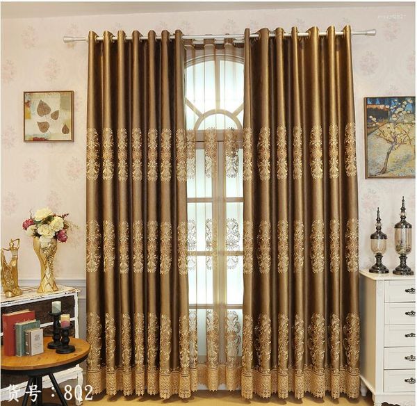 Cortina Bordado imitação de seda tecido pesado janela de ouro cor de ouro preto saídas para o quarto sombreamento de luz vivendo