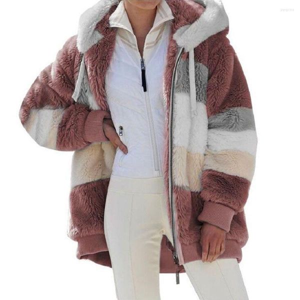 Gilet da donna Giacca invernale con cappuccio Donna 5X Plus Size Cappotto a maniche lunghe sciolto in cotone moda patchwork in peluche con cerniera