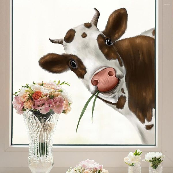 Sfondi 30 35 cm Ramo Animale Mucca Cartone Animato Adesivo da parete Finestra Soggiorno Camera da letto Studio Ristorante Murale decorativo