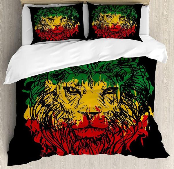 Conjuntos de cama Rasta 3pcs Conjunto de cores da bandeira etíope no grunge esboço L edredom de capa da cama de colcha