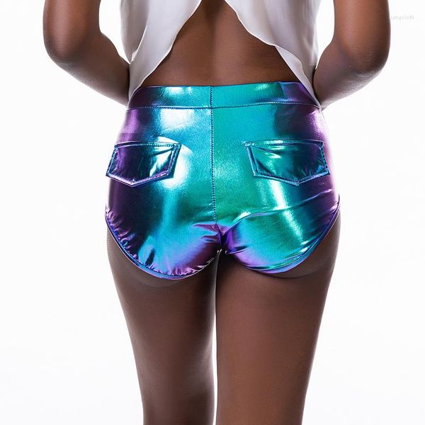 Frauen Shorts YGYEEG Sexy Metallic Shiny Gold Mini Club Sport Sommer Acryl Falsche Taschen Böden Für Tanz Hohe Qualität