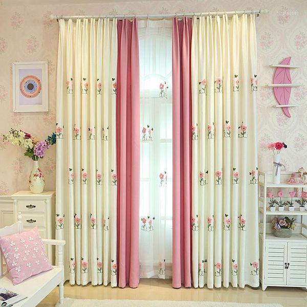 Vorhang RZCortinas Verdunkelungsvorhänge für Wohnzimmer, weiß, rosa Tüll mit Blumen bestickt, Jalousien, Mädchen, Kinder, Schlafzimmer