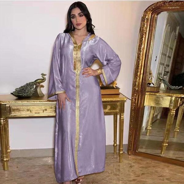 Ethnische Kleidung Dubai Abaya Maxikleid Jalabiya Kapuzenband Champagner Farbe Islam Muslimische Frauen Marokkanischer Kaftan Arabisch Türkei Afrikanische Robe