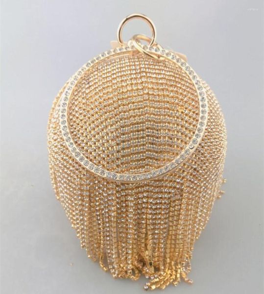 Bolsas de noite diamante dourado borla feminino festeira metal cristal garra bolsa de noiva de bolsa de ombro de noiva