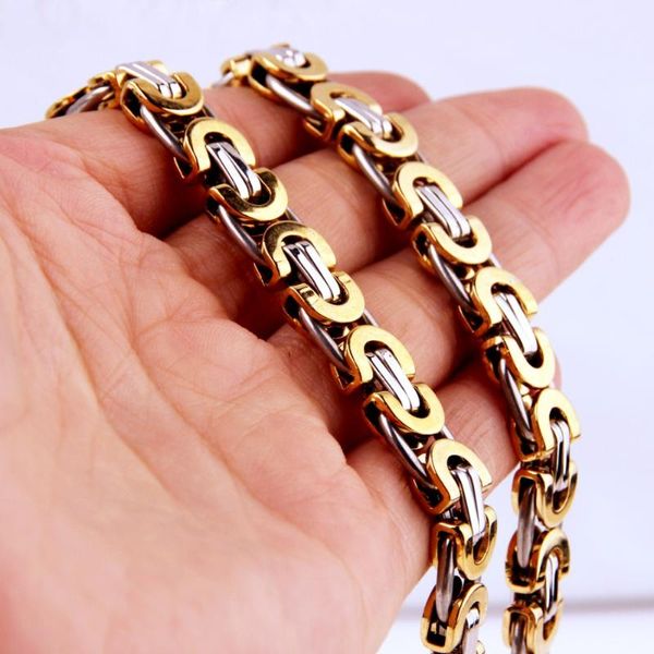 Correntes 6/8/11mmfashion jóias colar de aço inoxidável ou pulseira homens mulheres prateado colorgold bizantina link cadeia 7-40 