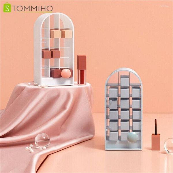 Aufbewahrungsboxen STOMMIHO Lippenstift-Box 18 Gitter Desktop-Make-up-Organizer Kosmetik Schmucketui Halter Acrylgriff Design Regal