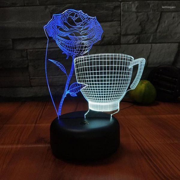 Lampade da tavolo Tea Language Thinking 3D Visual Light Creativo 7 colori Touch Ricarica Lampada da scrivania Led Stereo GiftTable per la camera da letto