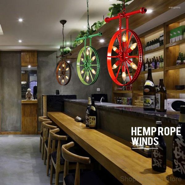 Kolye Lambalar Vintage Demir Art Wheel Lights Yaratıcı Oturma Odası Mutfak Asma Endüstriyel Bar Cafe Yemek Işık Armatürleri