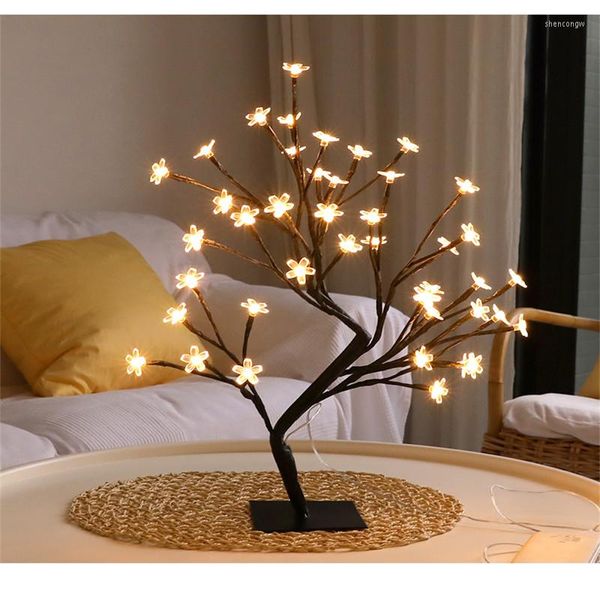 Lâmpadas de mesa LED LED LUDER INTERIOR Lâmpada Cherry Blossom Tree Night Light 24/48 LEDs decoração quente em casa branca em casa