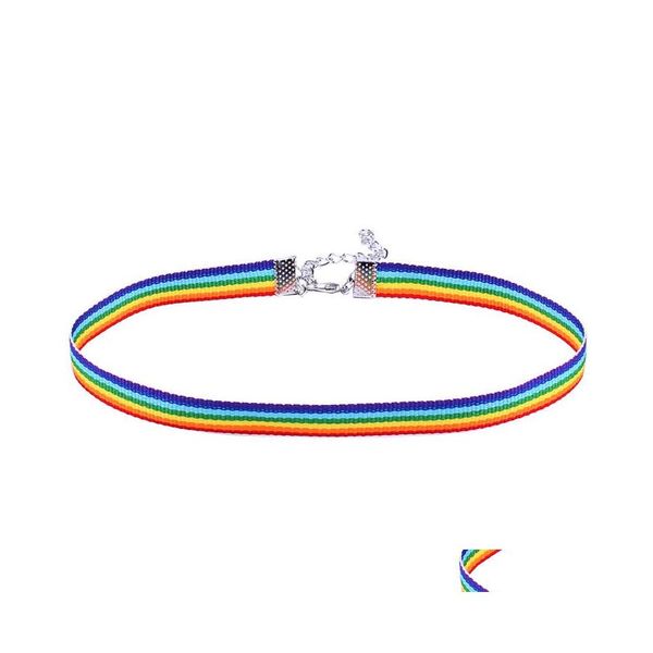 Colares pendentes crianças pequenas mulheres gays orgulho arco -íris Colar de gargantilha Siver Chain e Collar Ribbon de renda com joalheria Drop dh3pm