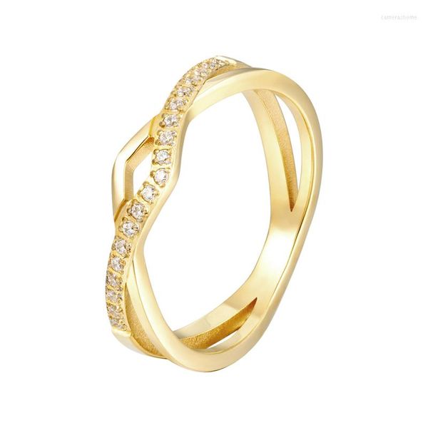 Fedi nuziali Elegante doppia linea croce un anello in zircone intarsiato CNC acciaio al titanio gioielli altamente lucidati colore oro regalo d'amore per donna