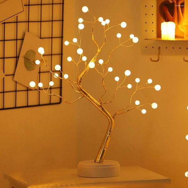 Luci notturne Lampada da scrivania a LED per albero di luce Illuminazione per interni Ramo d'oro Batteria USB Decorazioni per feste di nozze Decorazione per la casa
