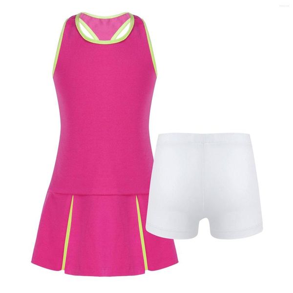 Roupas Conjuntos de roupas infantil Meninas vestido de algodão e shorts roupas de shorts de trackshits para executar o exercício de ginástica badminton