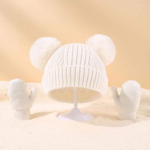 Boinas 1 conjunto de chapéu lindo luvas de inverno Luva Anti-Fade Outono unissex knit Baby Cap Kit Resistente ao frio