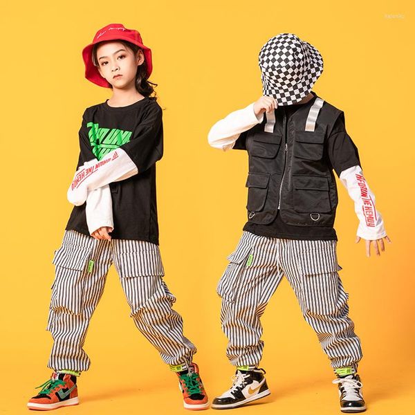 Bühnenkleidung Kinder Hip Hop Kleidung Hemd Ärmellose Jacke Top Weste Streetwear Taktische Cargohose Für Mädchen Junge Tanzkostüm Kleidung