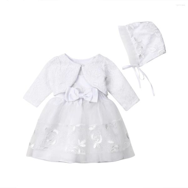 Vestidos de menina 0-18m nascida bebê tutu vestido princesa festa renda flor white loing sneve jacket bitthday showet