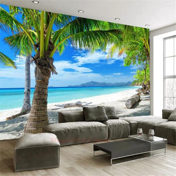 Sfondi Spiaggia Palma Murale Po Carta da parati Soggiorno Camera da letto Decorazioni per la casa Paesaggio personalizzato Papel De Parede Para Quarto 3D