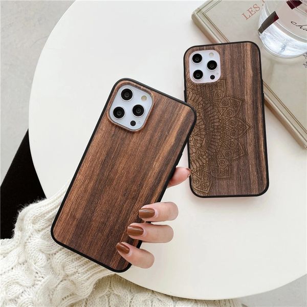 Geschnitzte Holz Silikon TPU Hüllen Abdeckung für iPhone 11 12 13pro 13 14 Pro Max mini 6 6s 8 7 Plus XsMax XR X SE Handyhülle Fundas