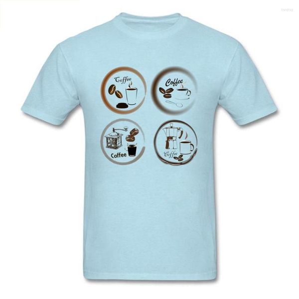 Herren-T-Shirts, Wochenend-T-Shirt, hellblaues Hemd, klassisches Kaffeeliebhaber-T-Shirt, bedruckt, Sommer-Herbst-Freizeitkleidung, Baumwolle für Erwachsene, T-Shirts