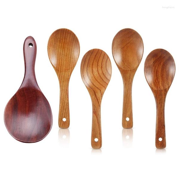 Set di stoviglie 1X Cucchiaio in legno di teak Riso solido naturale 4 cucchiai Cucchiai da 21,5 cm Pagaia in legno Servizio versatile