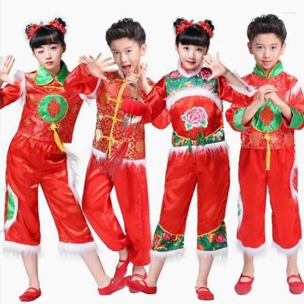 Abbigliamento da palcoscenico Abbigliamento tradizionale cinese per bambini Abbigliamento per ragazze Costume da danza popolare antica per ragazzi