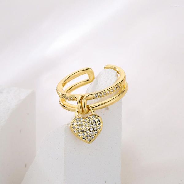 Anéis de casamento Comprar 5 estilo de cor de ouro de ouro Anel de coração para mulheres Presente de joias de menina Luxo CZ aberto Femme Bijoux