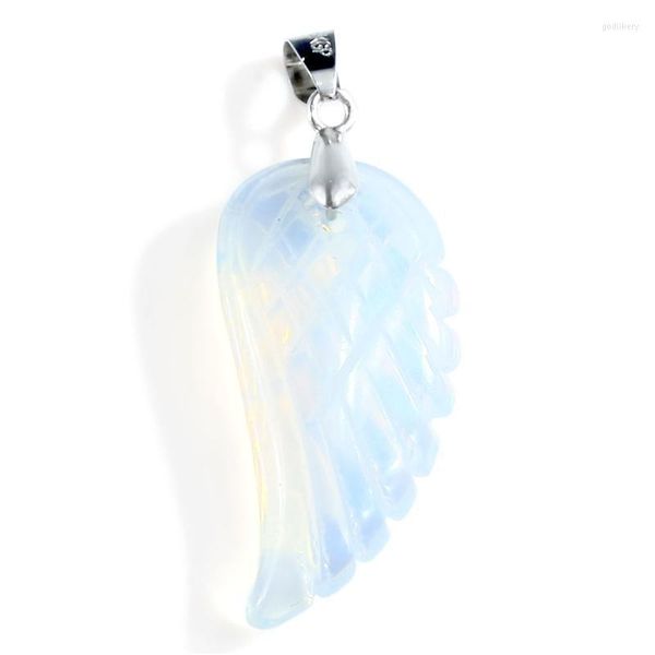 Anhänger Halsketten Natürliche Rosa Quarz Bunte Stein Engel Flügel Bergkristall Charme Für Opalite Opal Hochzeit Dekoration Schmuck Anhänger Godl22