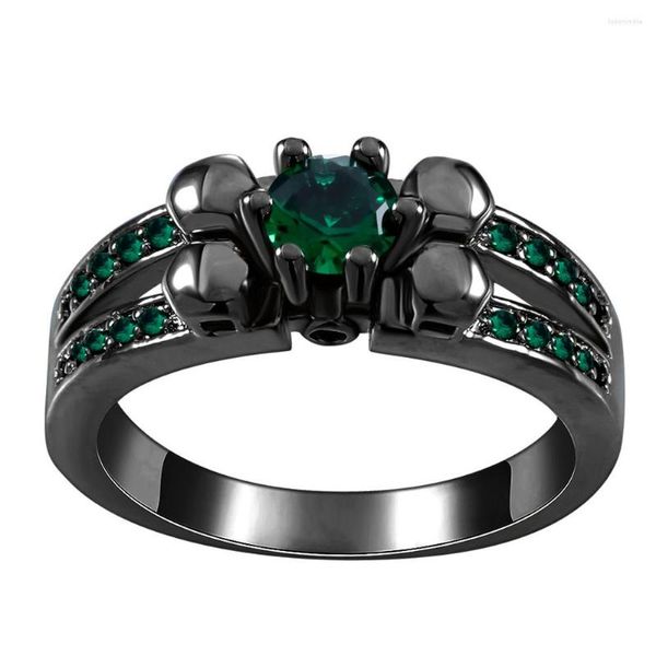 Anelli di nozze Punta nera di cristallo blu royal verde per donne design del fiore del cranio vintage anello di fidanzamento con zircone ceco