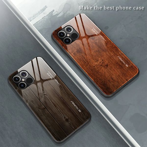 Wood Grain Phone Cases For iPhone 11 12 14 13 Pro Max 12Mini SE Case Tempered Glass XR XS MAX X 6s 7 8 plus Cover