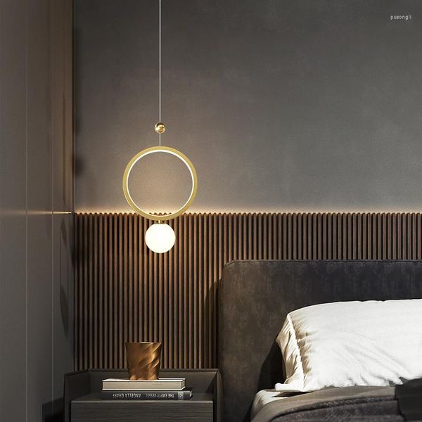 Lâmpadas pendentes Luzes LED de LED minimalista nórdica Blackgold Bedroom Lâmpada de cabeceira criativa iluminação noturna