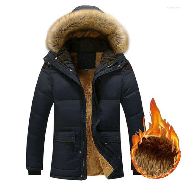 Masculino para baixo maré boa homem parka quente jaqueta de inverno homem lã de lã grossa colar de peles com capuz de casacos de vento fora