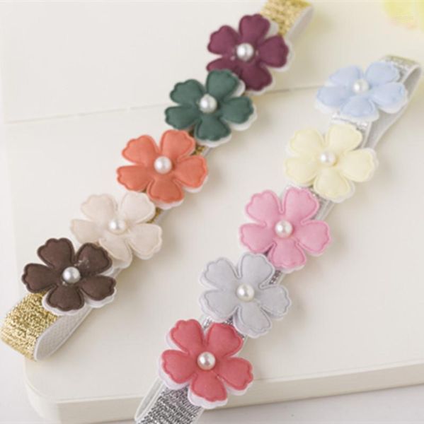 Haarschmuck 8 teil/los Glitter Gold Haarbänder Nette Doppel Ebene Blume Stirnbänder Silber Kinder Weiße Perle Floral Elastische Perle