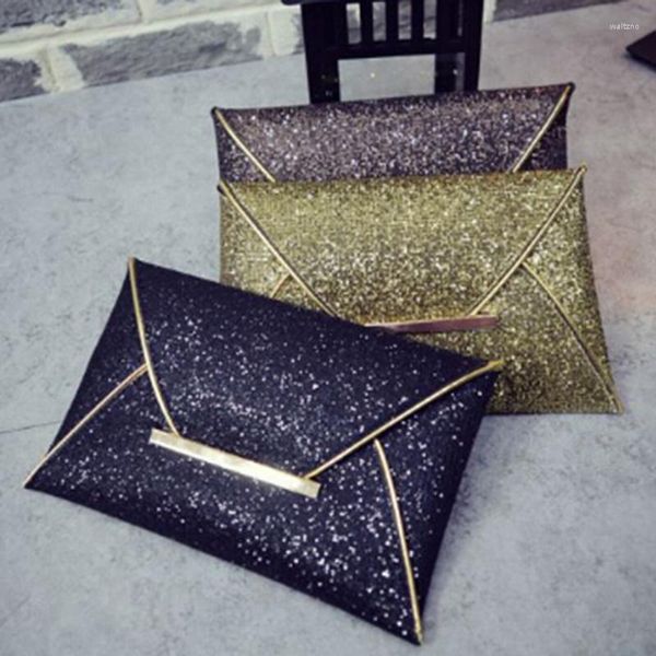 Bolsas de noite Moda Moda de cor sólida Bolsa de embreagem feminina Mulheres Glitter Shimmer Envelope Feminino Bolsa de lantejoulas