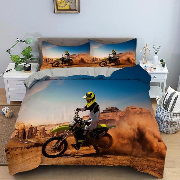 Set di biancheria da letto Set di motocross per ragazzi adulti adolescenti Copripiumino per moto fuoristrada letto singolo re doppio 2/3 pezzi trapunte vestito