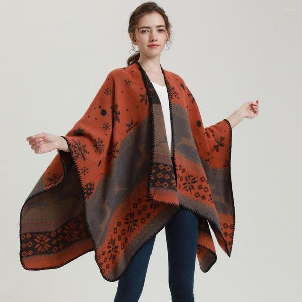 Sciarpe Natale Poncho Donna Sciarpa in cashmere finto Scialle Doppio scopo Viaggio Mantello caldo Fiocco di neve Modello Wapiti Coperta invernale oversize