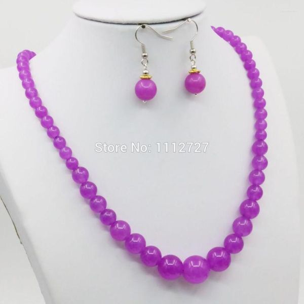 Серьги ожерелья устанавливают 6-14 мм пурпурные хелцедонные сети серьги наборы бусин украшения свадебные подарки Оптовые 18-дюймовые каменные аксессуары