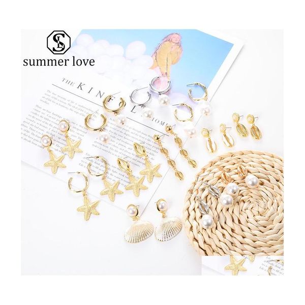 Ciondola Lampadario Moda Bohemian Gold Shell Orecchini Starfish Perla Ciondolo Ear Drop Per Le Donne Gioielli Sier Giftz Delivery Dh9Go